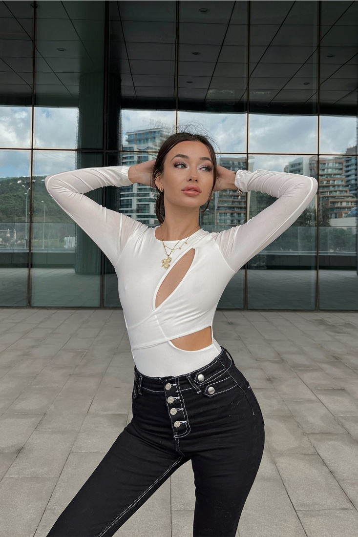 White Front Detail Bodysuit ATE4367 - EYYO