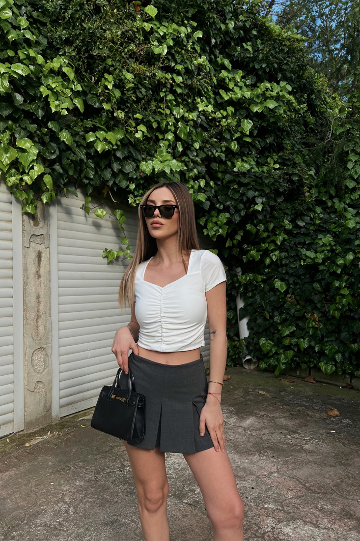 White Gathered Crop Top ATE6411 - EYYO