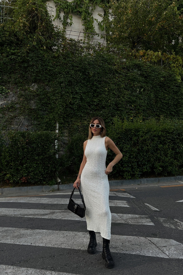 White Halter Collar Maxi Dress ATE2004 - 3