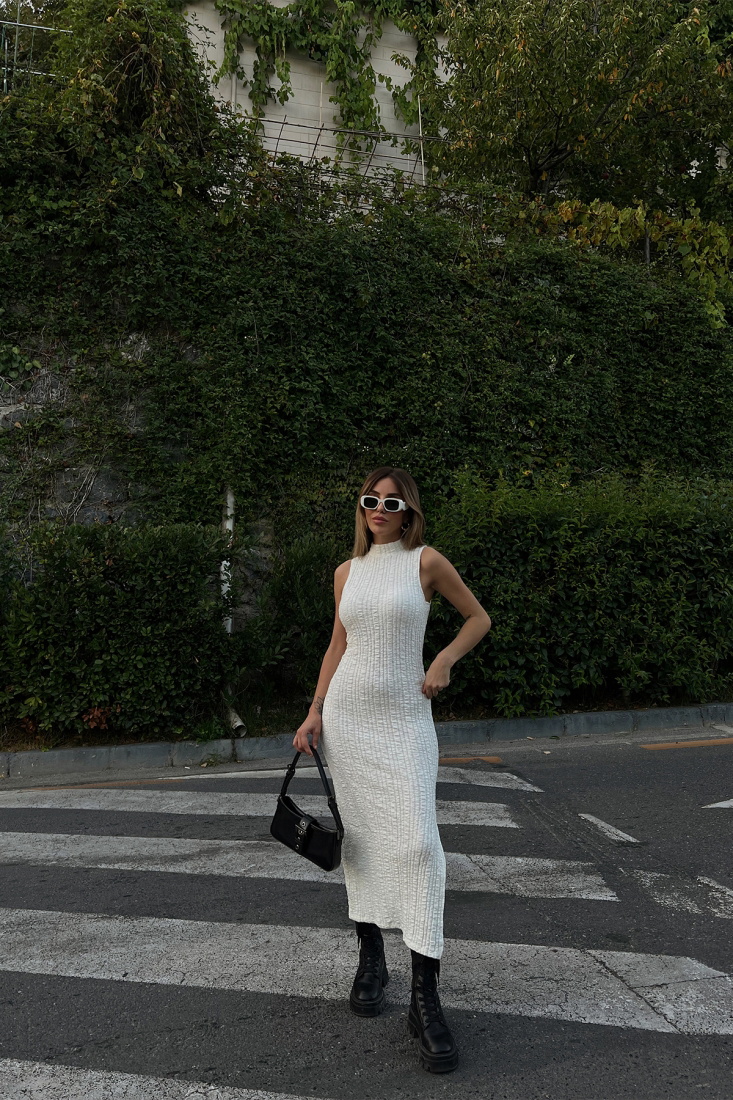 White Halter Collar Maxi Dress ATE2004 - BARAN