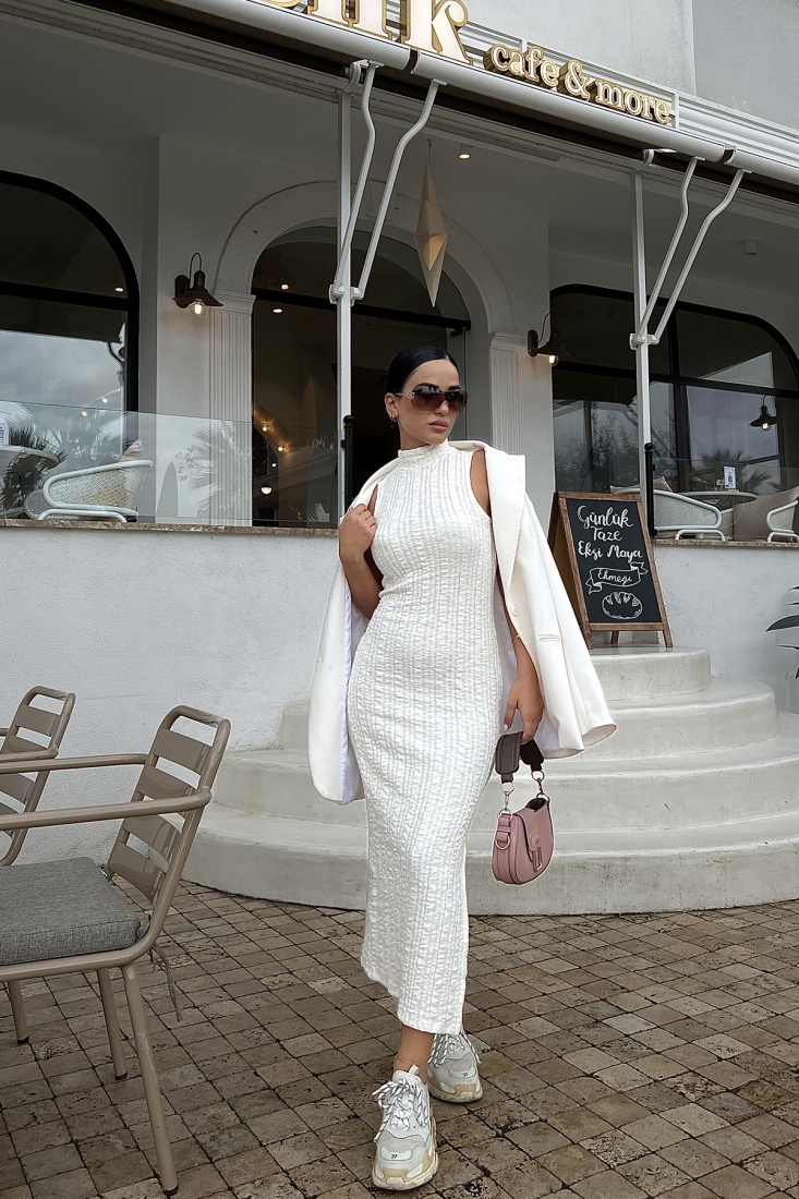 White Halter Collar Maxi Dress ATE2004 - BARAN