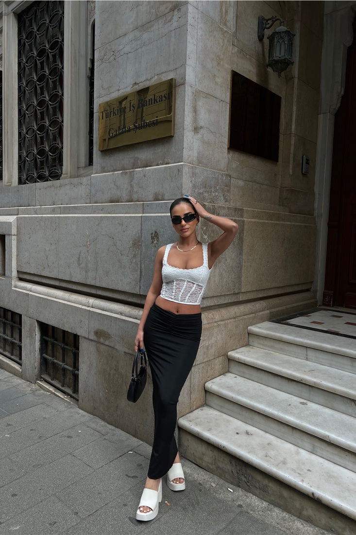 White Lace Detail Crop Top ATE6719 - EYYO