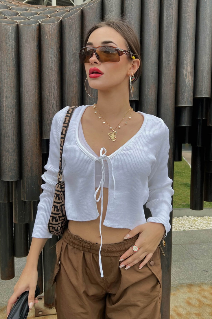 White Laced Crop Cardigan ATE2862 - EYYO