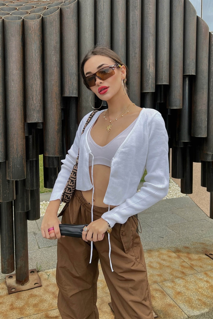 White Laced Crop Cardigan ATE2862 - EYYO