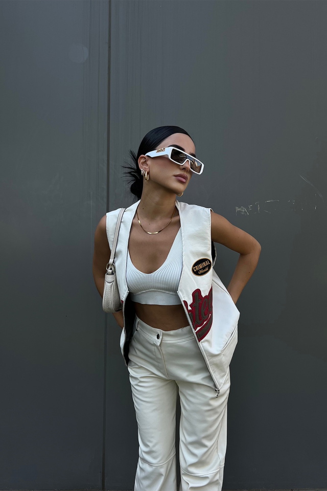 White Leather Criminal Waistcoat ATE2209 - 1