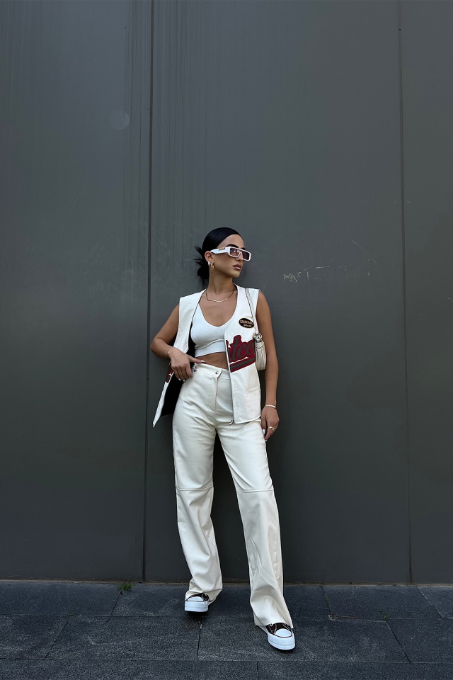 White Leather Criminal Waistcoat ATE2209 - 4