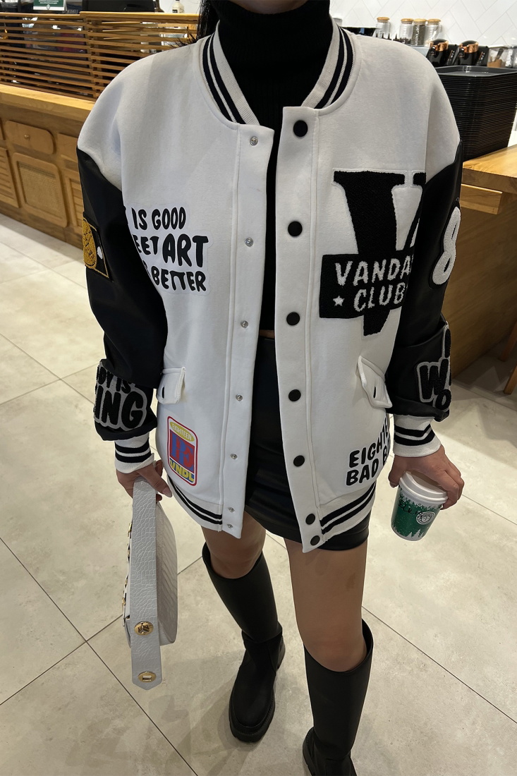White Letter Printed College Jacket ATE2963 - EYYO