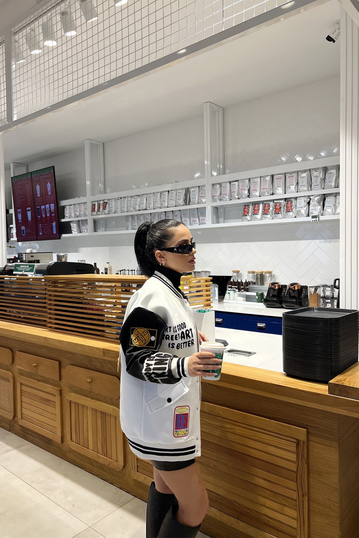 White Letter Printed College Jacket ATE2963 - EYYO