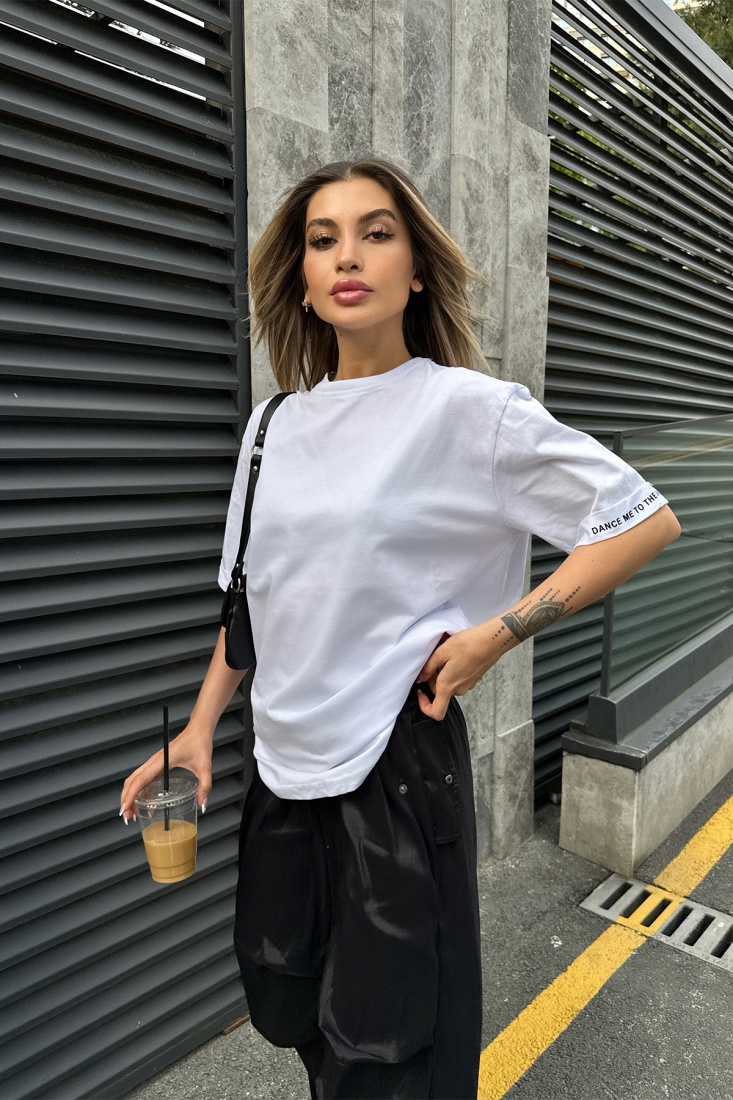 White Letter Sleeve Tshirt ATE6093 - EYYO