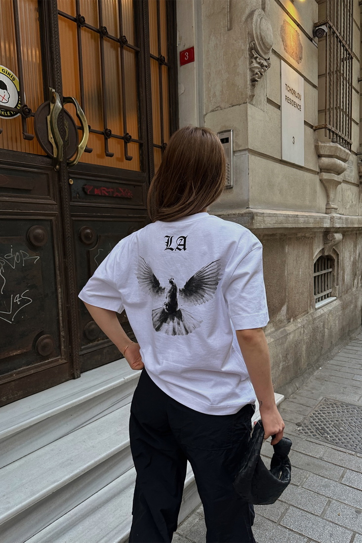White Los Angels Written Tshirt ATE6542 - EYYO