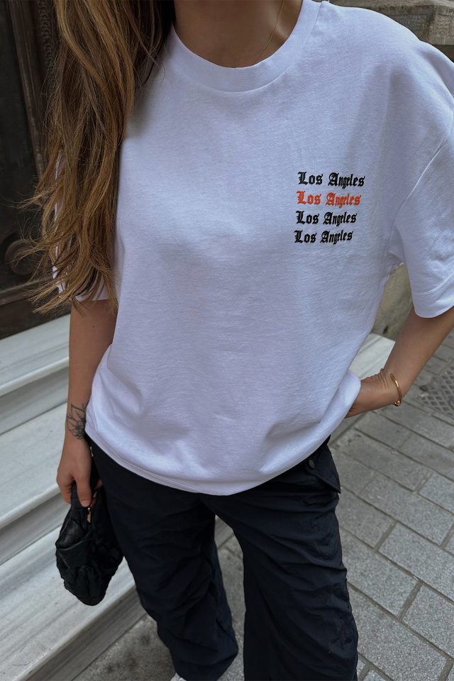 White Los Angels Written Tshirt ATE6542 - 2