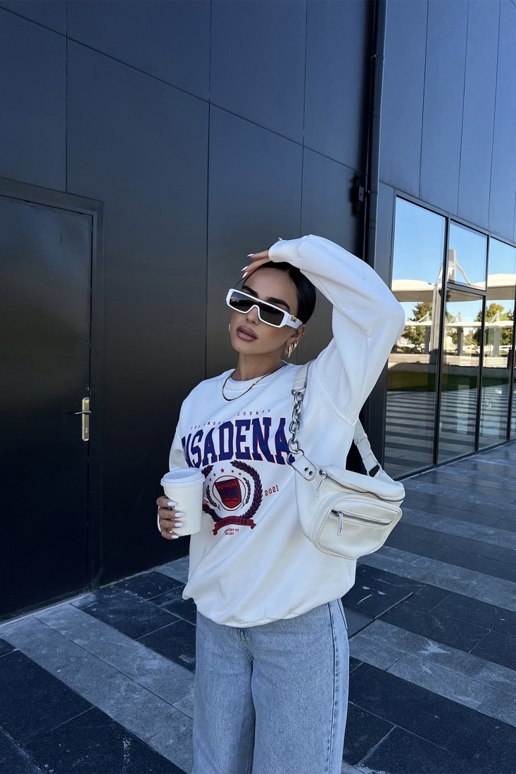 White Pasadena Printed Sweat ATE2190 - EYYO