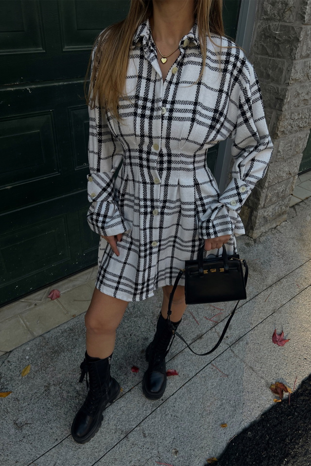 White Plaidly Mini Dress ATE2453 - 2