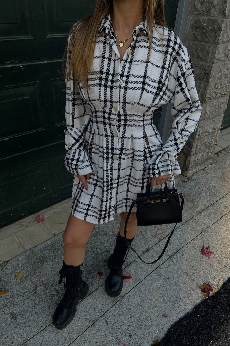 White Plaidly Mini Dress ATE2453 - EYYO