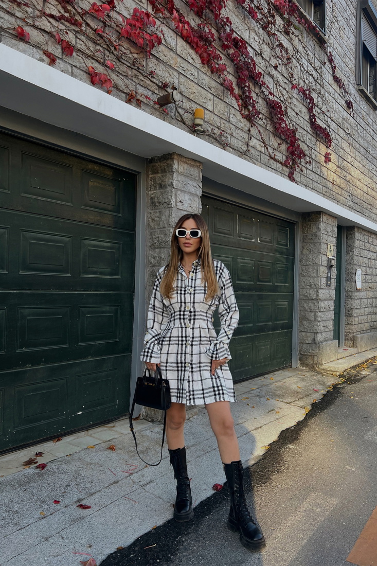 White Plaidly Mini Dress ATE2453 - EYYO