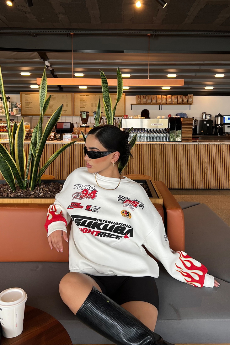 White Racing Printed Sweatshirt ATE2555 - EYYO