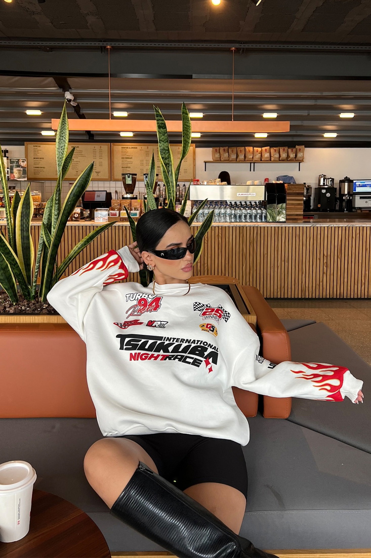 White Racing Printed Sweatshirt ATE2555 - EYYO