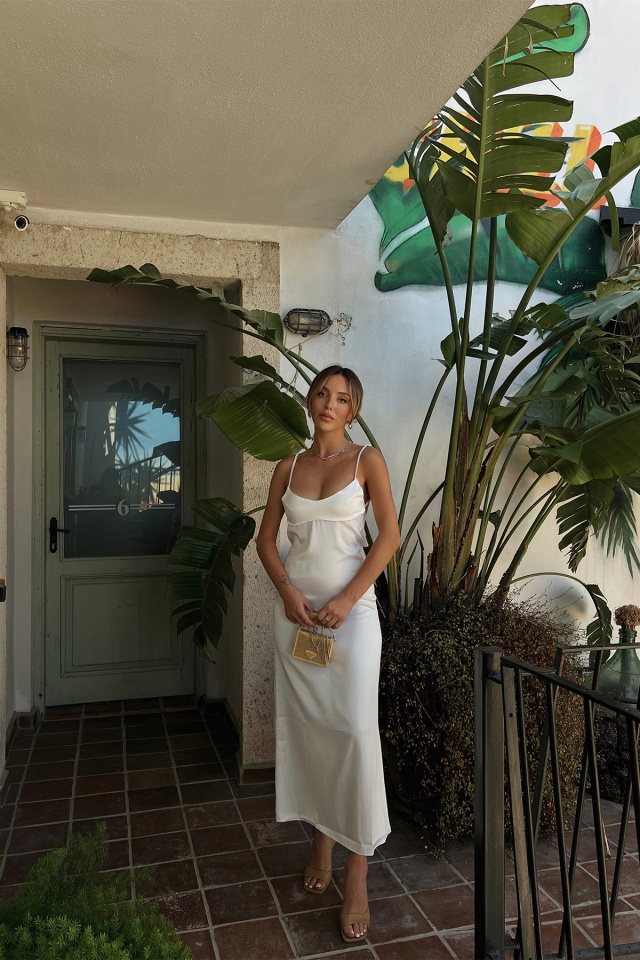 White Sateen Maxi Dress ATE1856 - 1