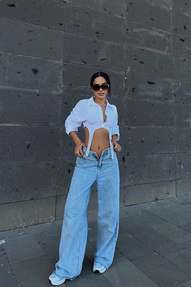 White Shirt Collar Crop Top ATE1996 - 1