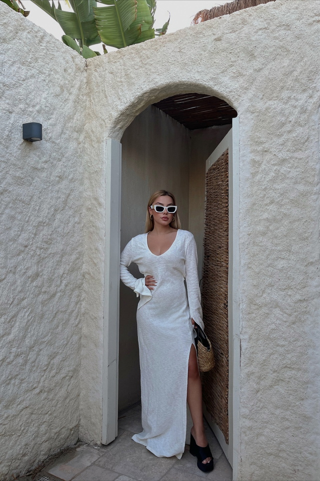 White Slit Detail Maxi Dress ATE1823 - 1