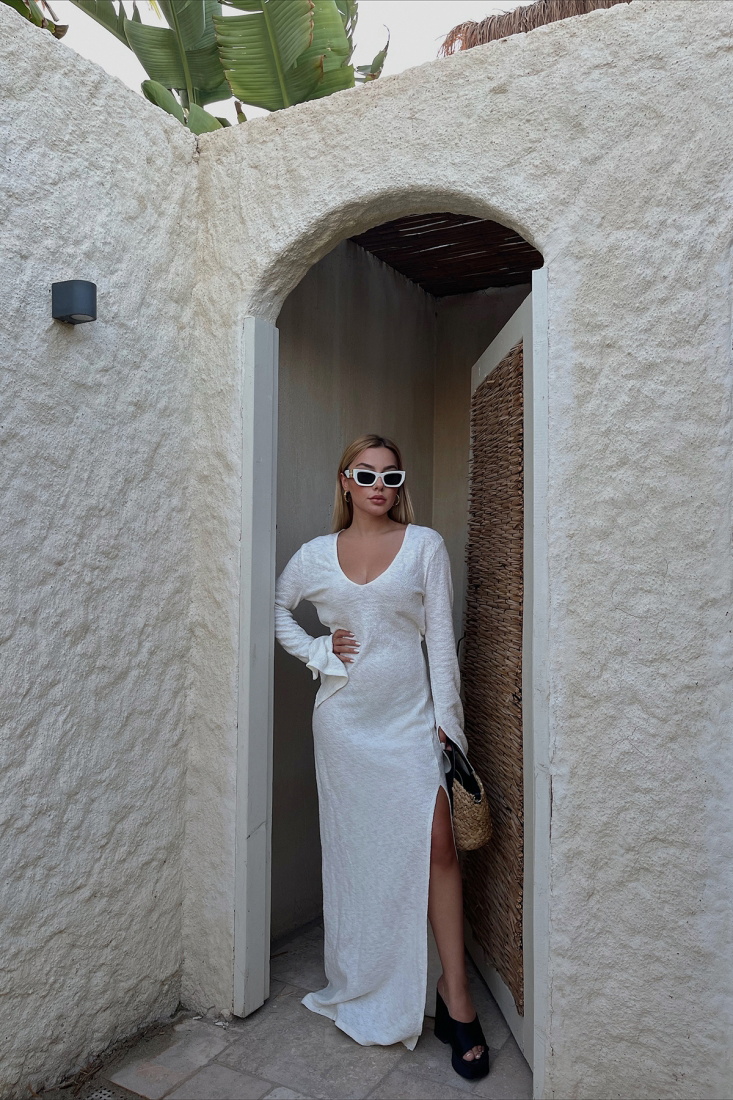 White Slit Detail Maxi Dress ATE1823 - BARAN