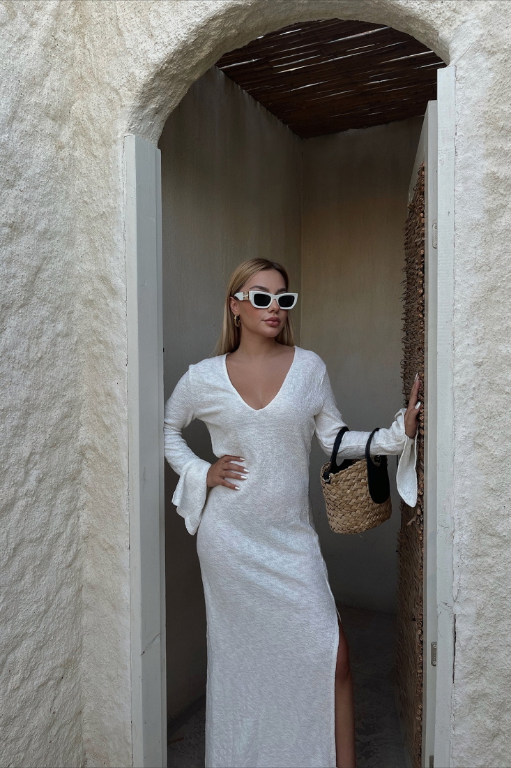 White Slit Detail Maxi Dress ATE1823 - BARAN