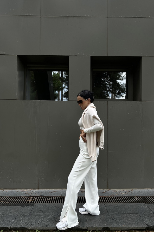 White Slit Detail Pants ATE2066 - 3