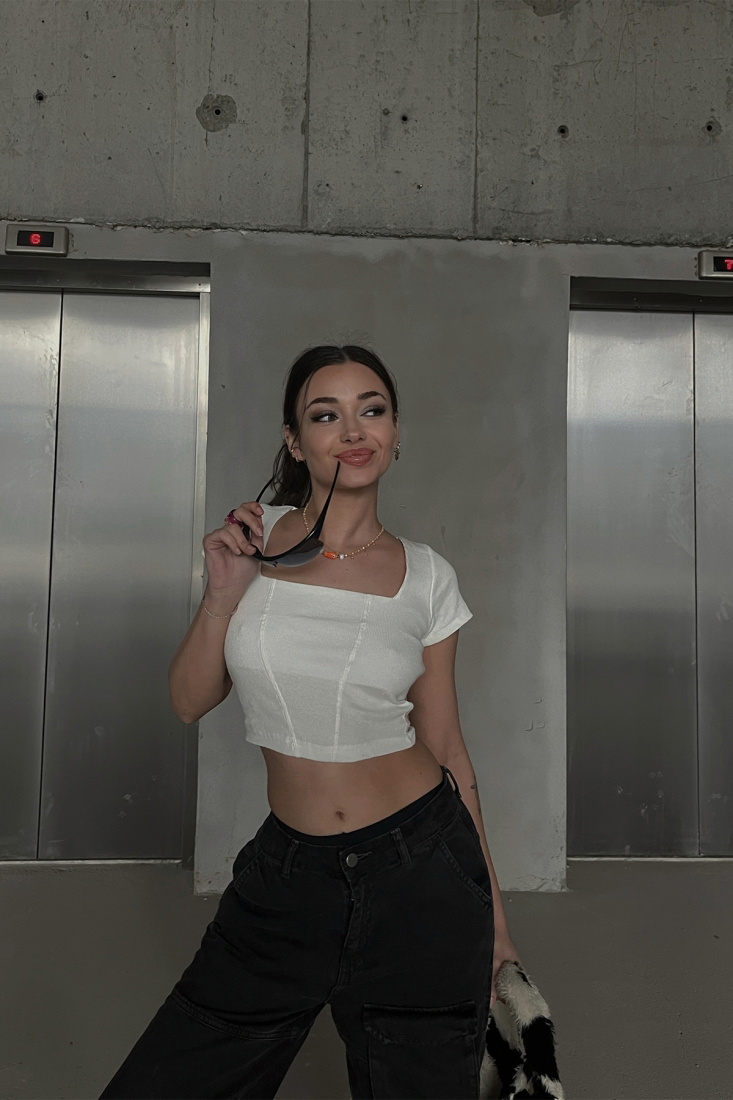 White Square Collar Crop Top ATE4353 - EYYO