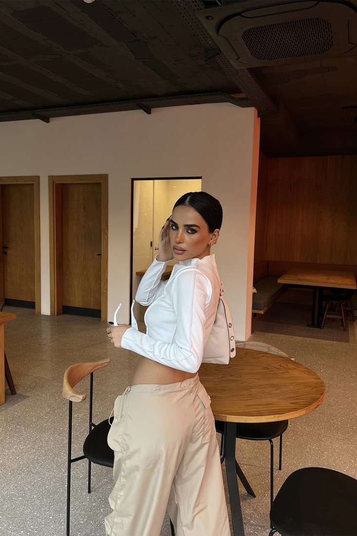 White Stitch Detail Crop Top ATE4341 - EYYO