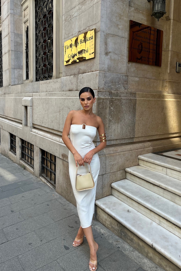 White Strapless Long Dress ATE7172 - EYYO