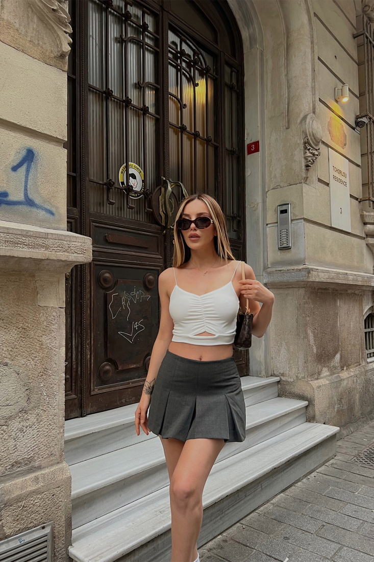 White Strapped Crop Top ATE6839 - EYYO