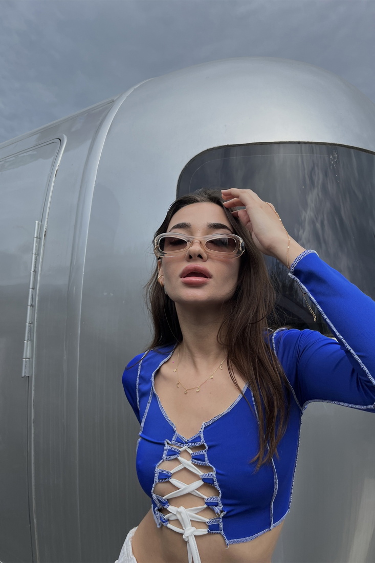 White Thin Frame Sunglasses ATE6525 - EYYO