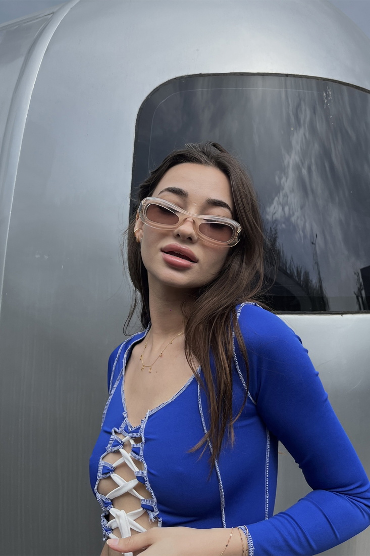 White Thin Frame Sunglasses ATE6525 - EYYO