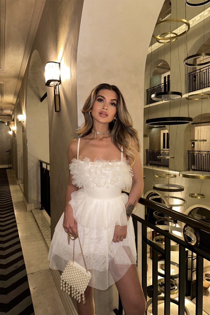 White Tulle Detail Strapped Dress ATE6237 - EYYO