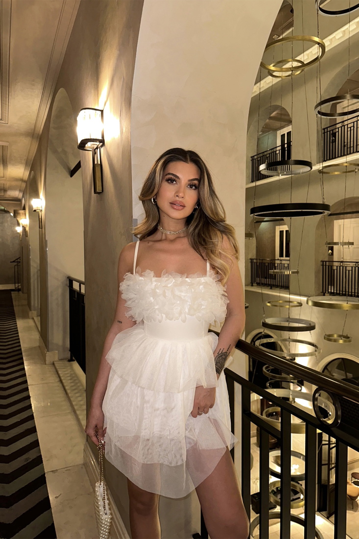 White Tulle Detail Strapped Dress ATE6237 - EYYO