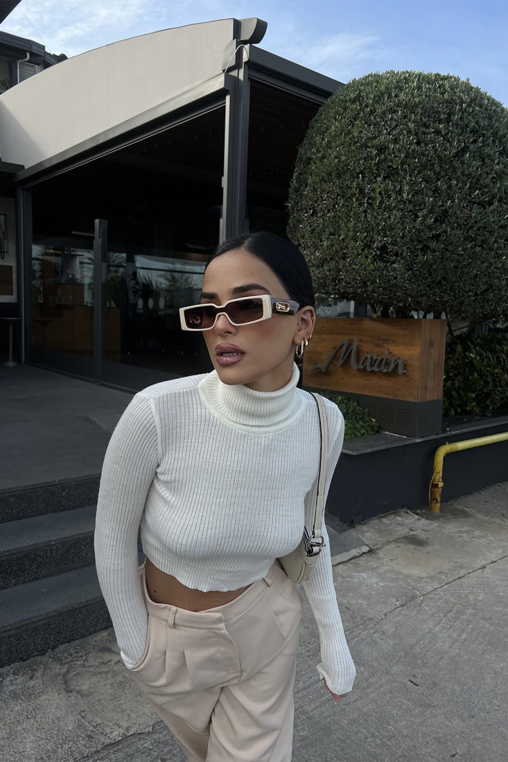 White Turtleneck Knitwear Sweater ATE2812 - EYYO