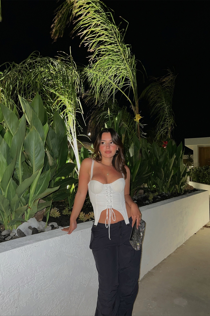 White Zipper Detail Corset ATE1757 - KİKİRİKİ