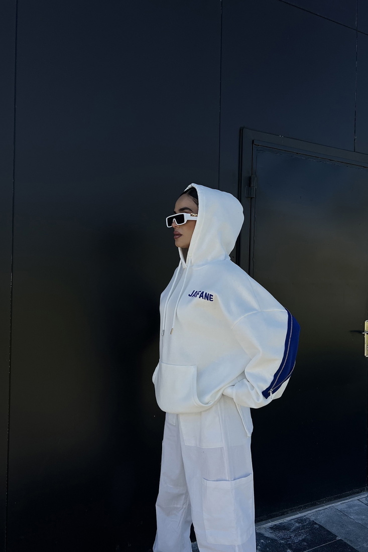 White Zipper Detail Hooded Sweat ATE2181 - EYYO