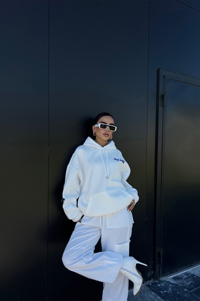 White Zipper Detail Hooded Sweat ATE2181 - 4