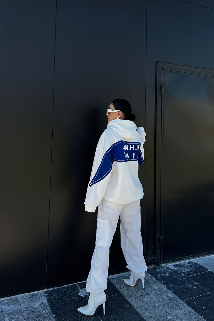 White Zipper Detail Hooded Sweat ATE2181 - EYYO