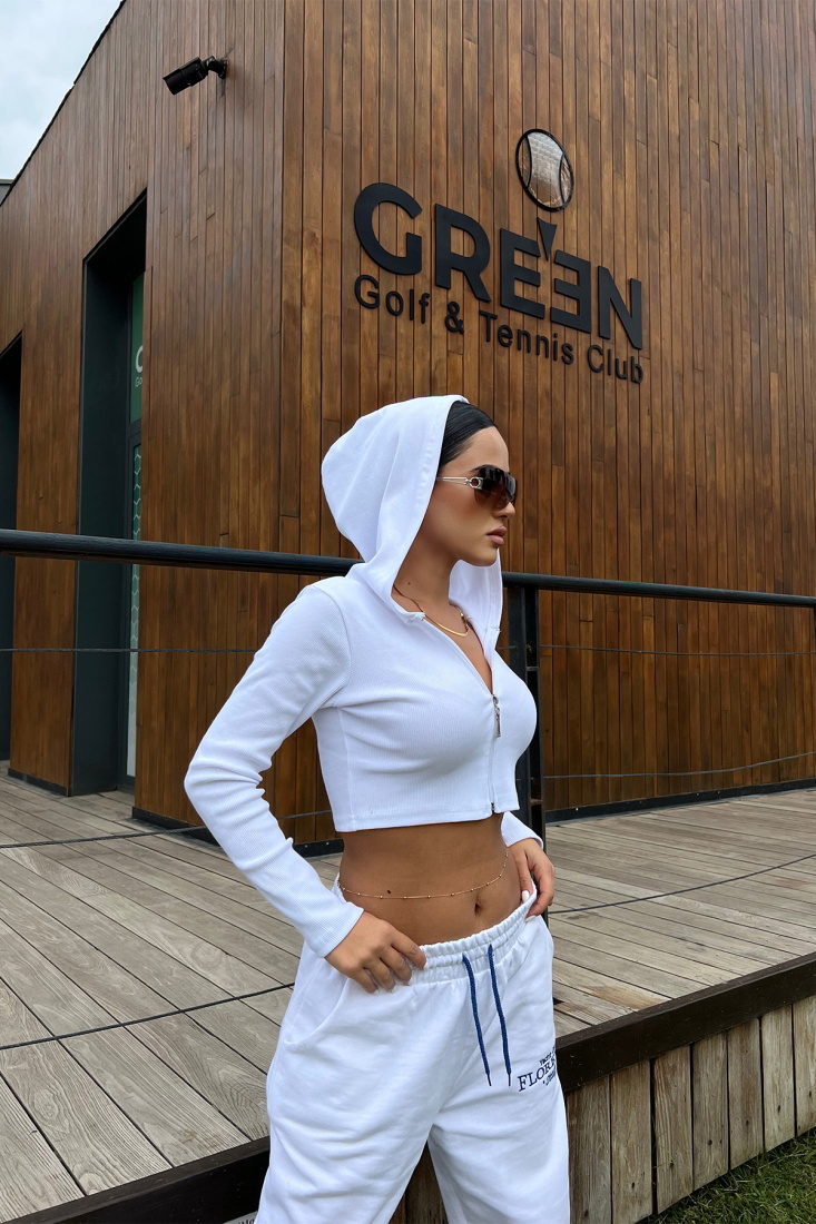 White Zippered Crop Top ATE2107 - gecce