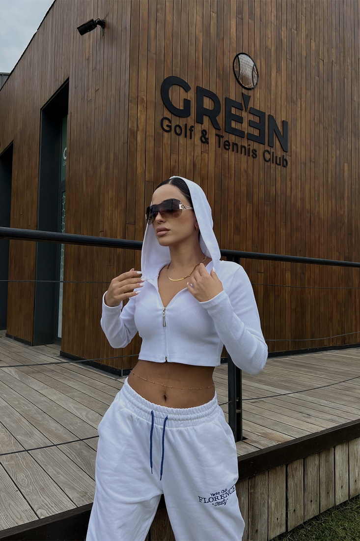 White Zippered Crop Top ATE2107 - gecce