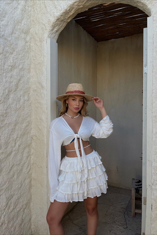 White Frilly Mini Skirt ATE1679 - 1