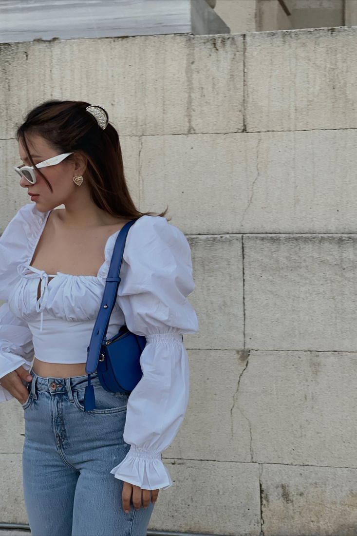 White Poplin Crop Top ATE1017 - EYYO ATELIER