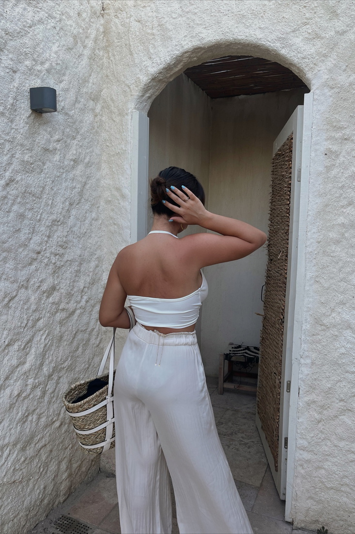 White Ring Detail Crop Top ATE1660 - gecce