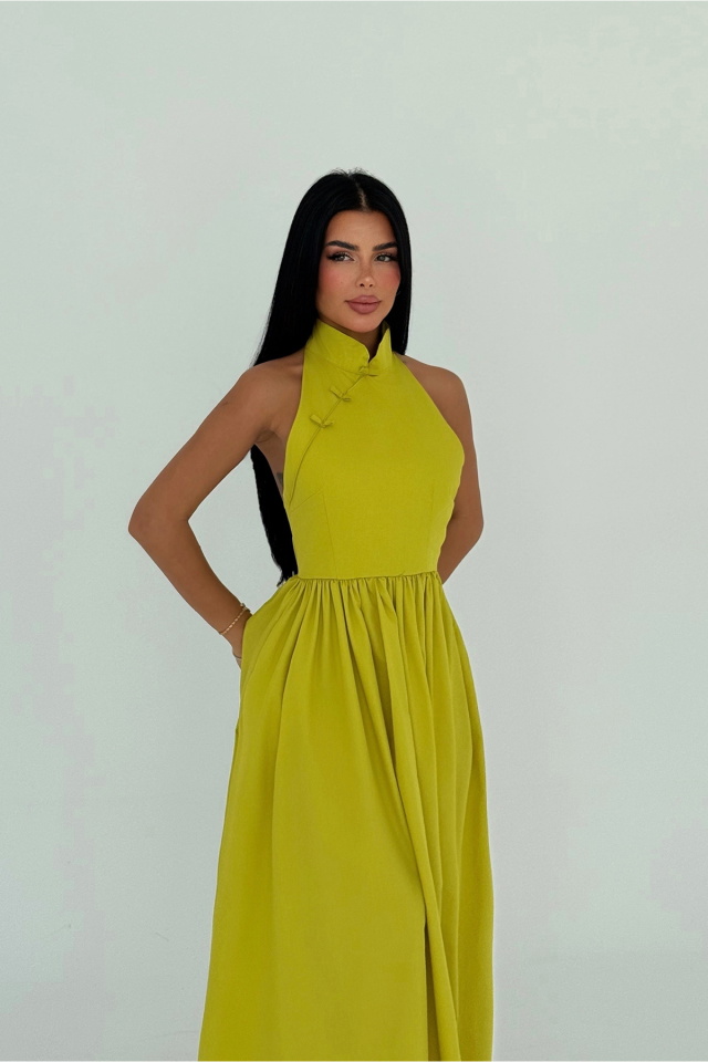 Yağ Yeşili Ramblas Uzun Elbise ATE-2700 - 6