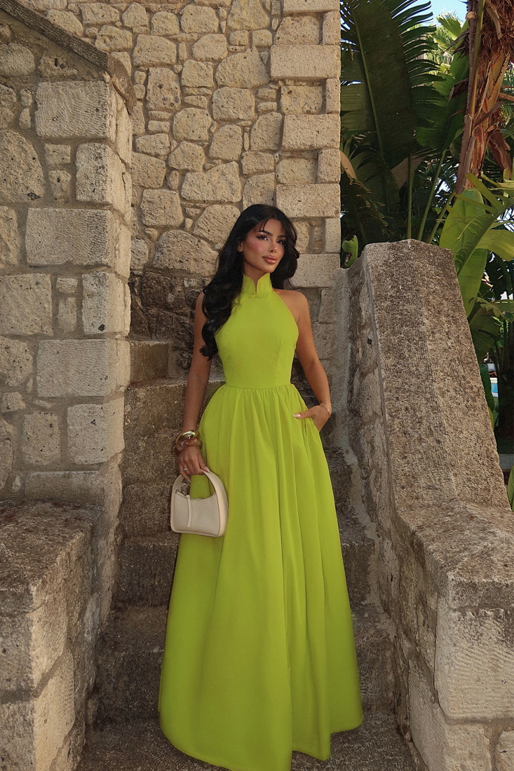 Yağ Yeşili Ramblas Uzun Elbise ATE-2700 - EYYO