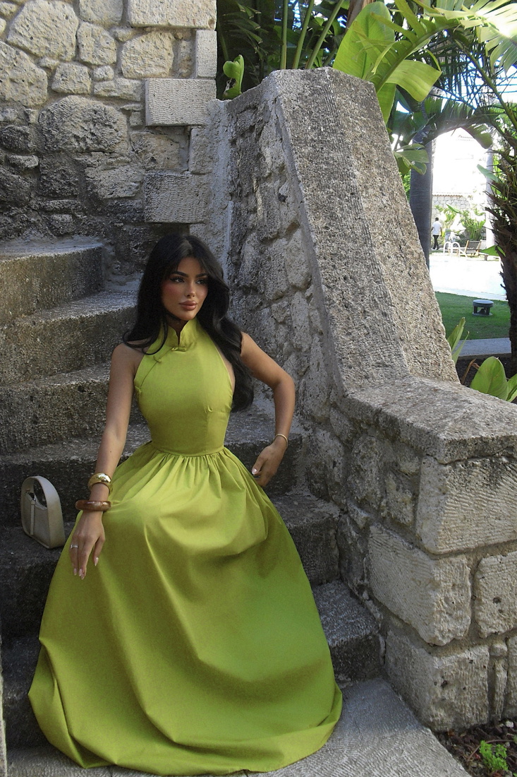 Yağ Yeşili Ramblas Uzun Elbise ATE-2700 - EYYO