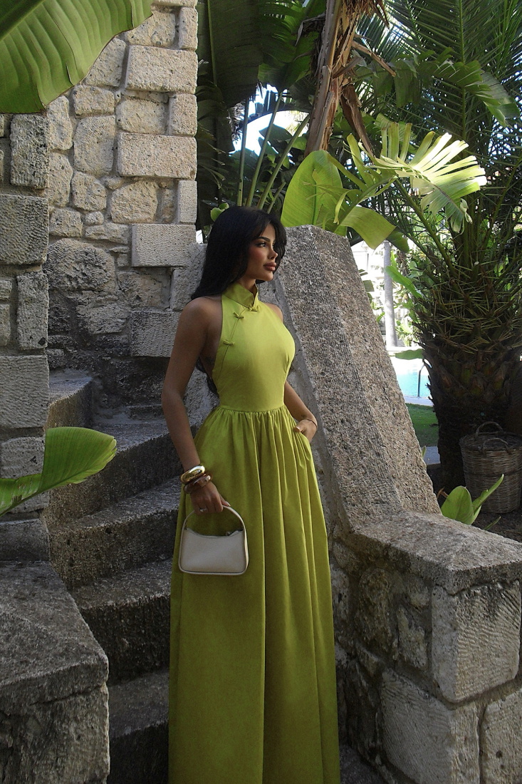 Yağ Yeşili Ramblas Uzun Elbise ATE-2700 - EYYO