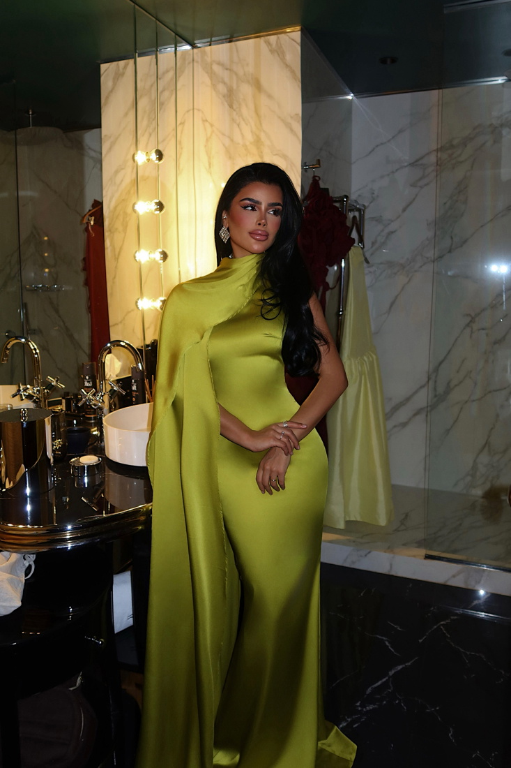 Yağ Yeşili Messcy Uzun Fularlı Elbise ATE-3992 - EYYO